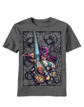 Marvel Avengers open season graphic on a grey adult t-shirt.