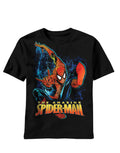Spider-Man spideys entity graphic on a black adult t-shirt.