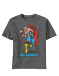 Thor the hammer tool graphic on a grey adult t-shirt.