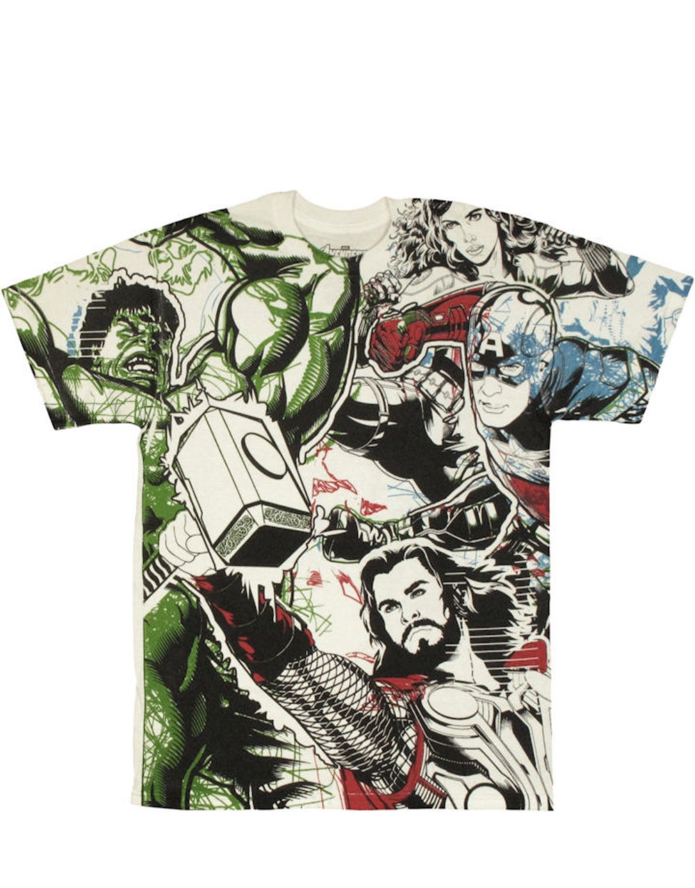 Marvel Avengers assemble able and ready graphic on a white adult t-shirt.