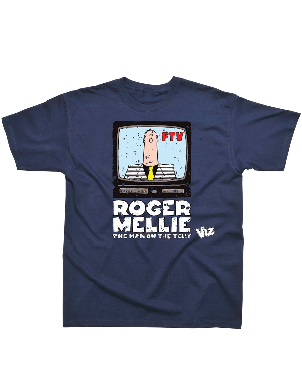 Viz Roger Mellie graphic on a navy blue adult t-shirt.