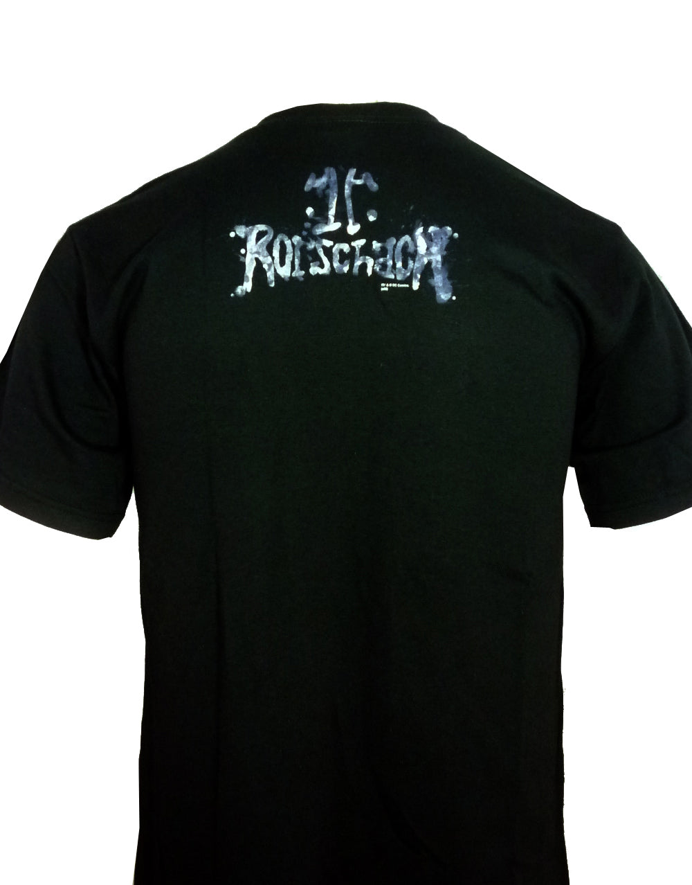 Watchmen Rorschach atmosphere graphic on a black adult t-shirt.