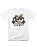 Rorschach a pretty butterfly graphic on a white adult t-shirt.