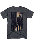 Rorschach nobody cares graphic on a charcoal grey adult t-shirt.