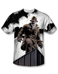 Rorschach stormy graphic on a white adult t-shirt.