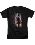 Rorschach alley graphic on a black adult t-shirt.