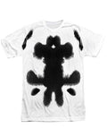 Rorschach big inkblot graphic on a white adult t-shirt.