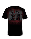 The Walking Dead axed zombie graphic on a black adult t-shirt.