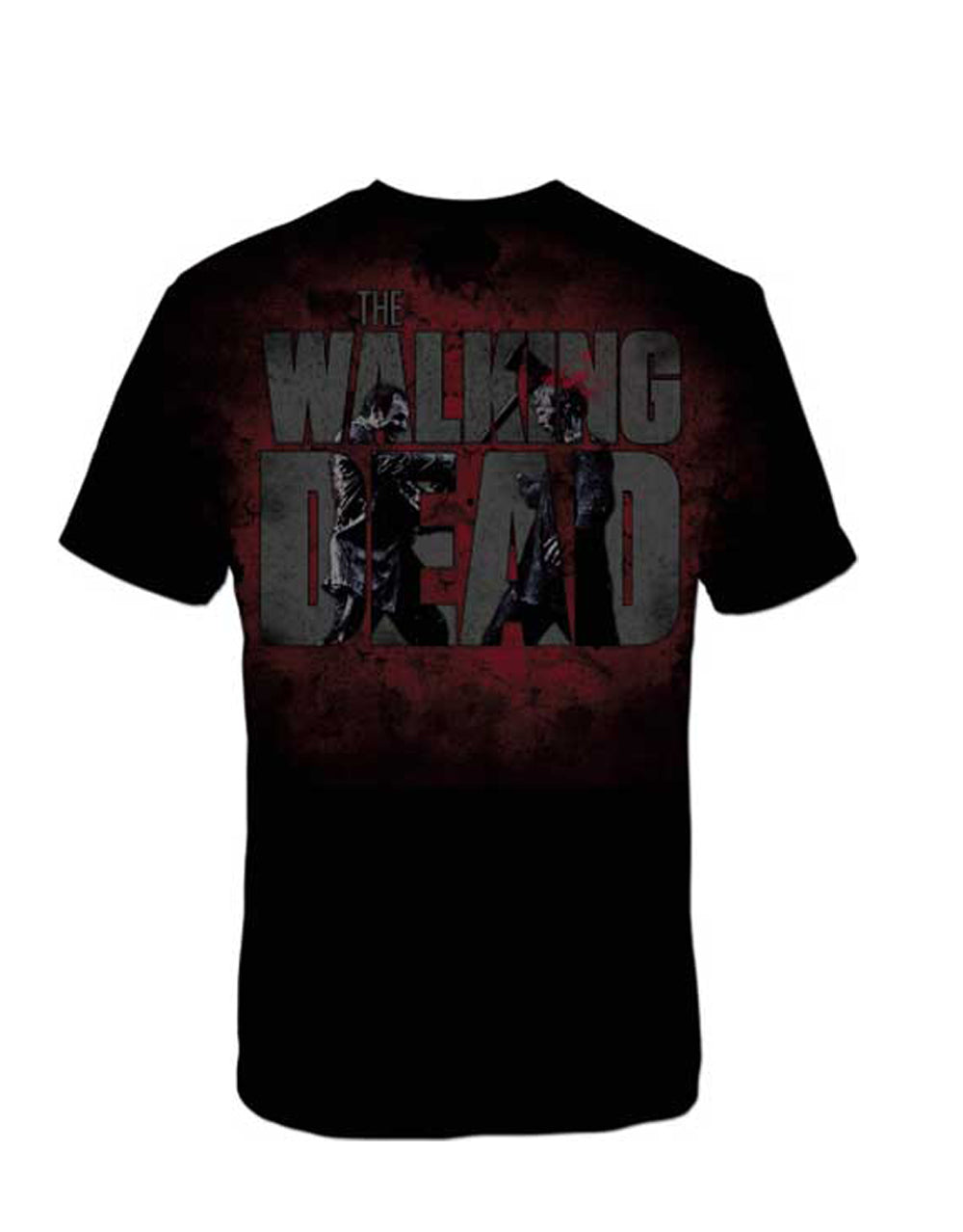 The Walking Dead axed zombie graphic on a black adult t-shirt.