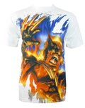 Wolverine x-men fire graphic on a white adult t-shirt.