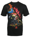 Marvel zombies Spiderman v Blade graphic on a black adult t-shirt.