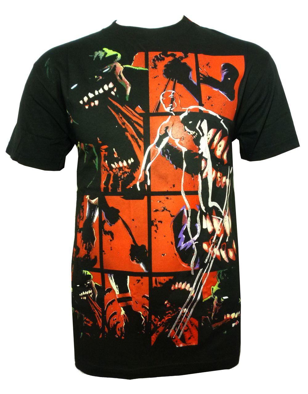 Hulk Silver Surfer Hulk zombies graphic on a black adult t-shirt.