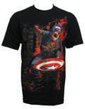Marvel zombies Captain America zombie graphic on a black adult t-shirt.
