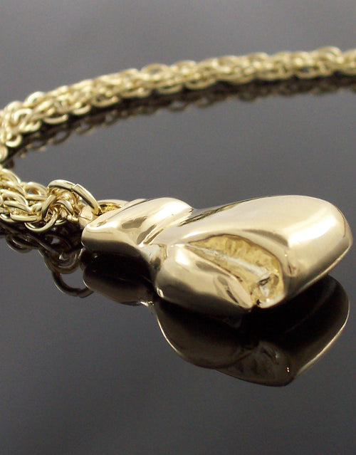 Boxing Glove Necklace, Mens Boxing Glove Pendant on 18" Rolo Chain, Gold Tone