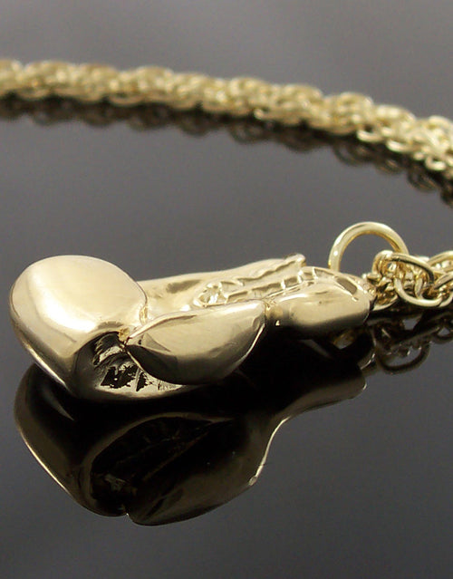 Boxing Glove Necklace, Mens Boxing Glove Pendant on 18" Rolo Chain, Gold Tone