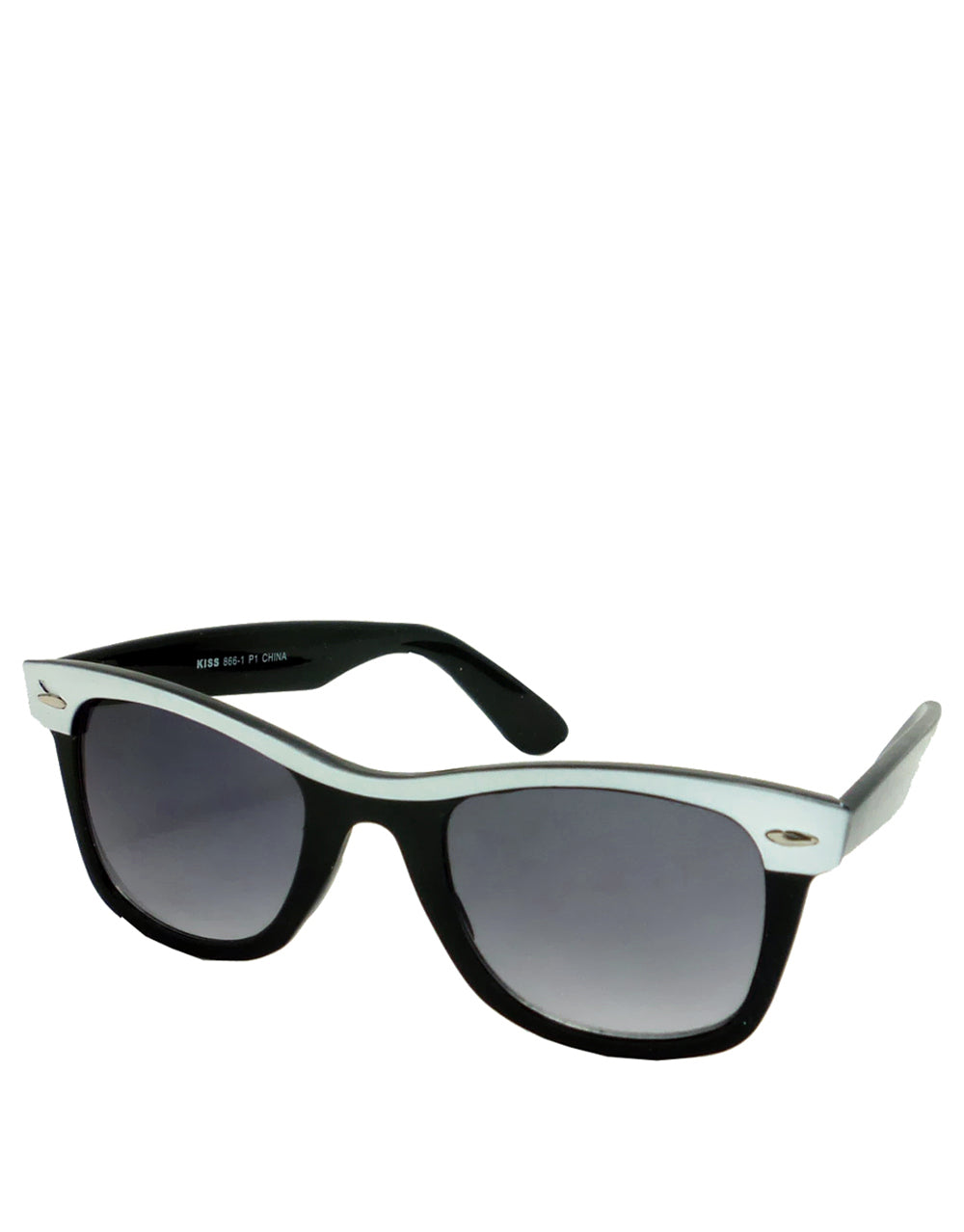 Innerspace M. Ryan Style Wayfarer Sunglasses, Black & White Frame / Smoke Gradient Lens