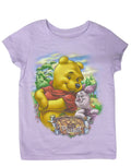 Winnie the Pooh Piglet graphic on a purple kids t-shirt.