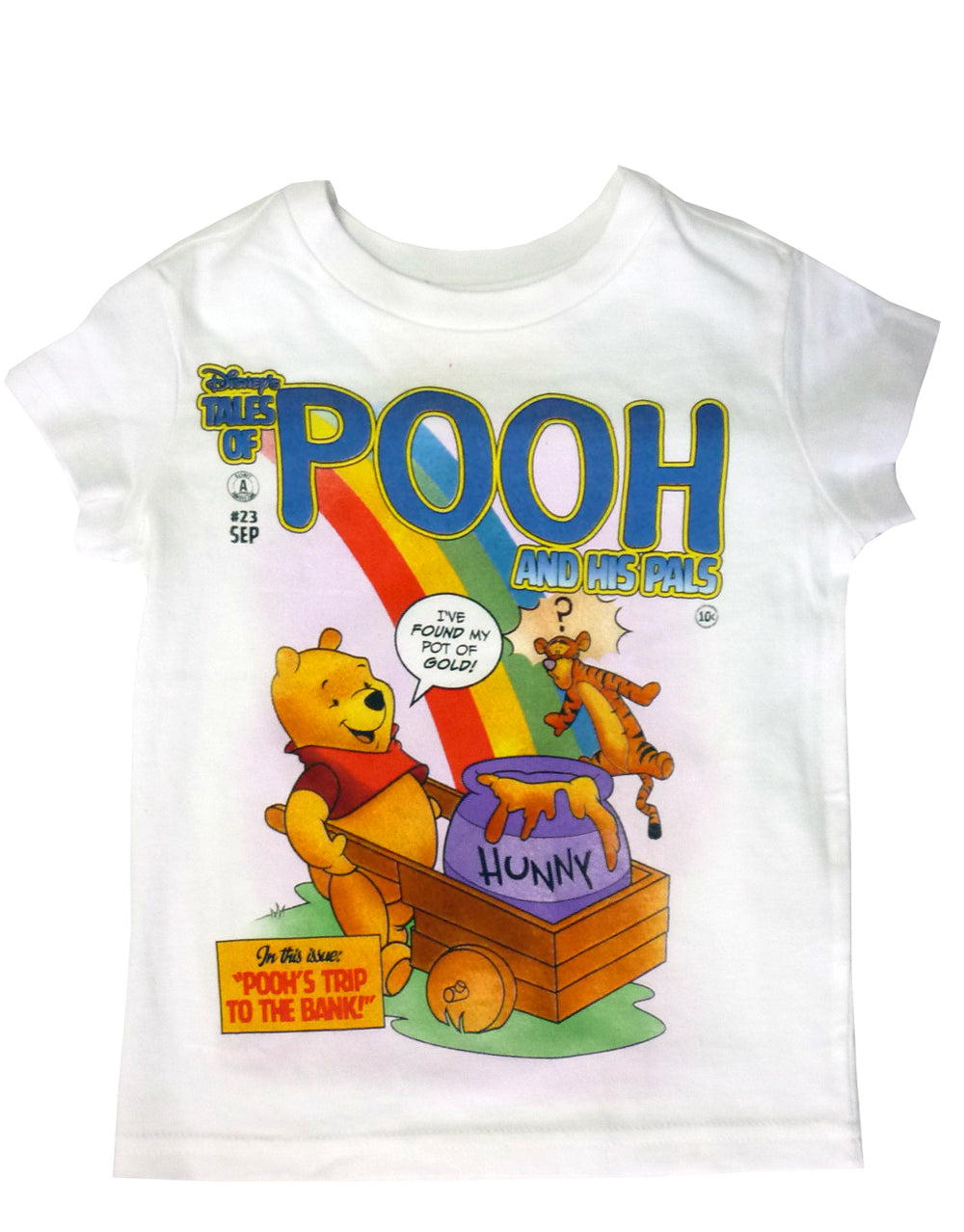 Winnie the Pooh tales of Pooh and his pals graphic on a white kids t-shirt.