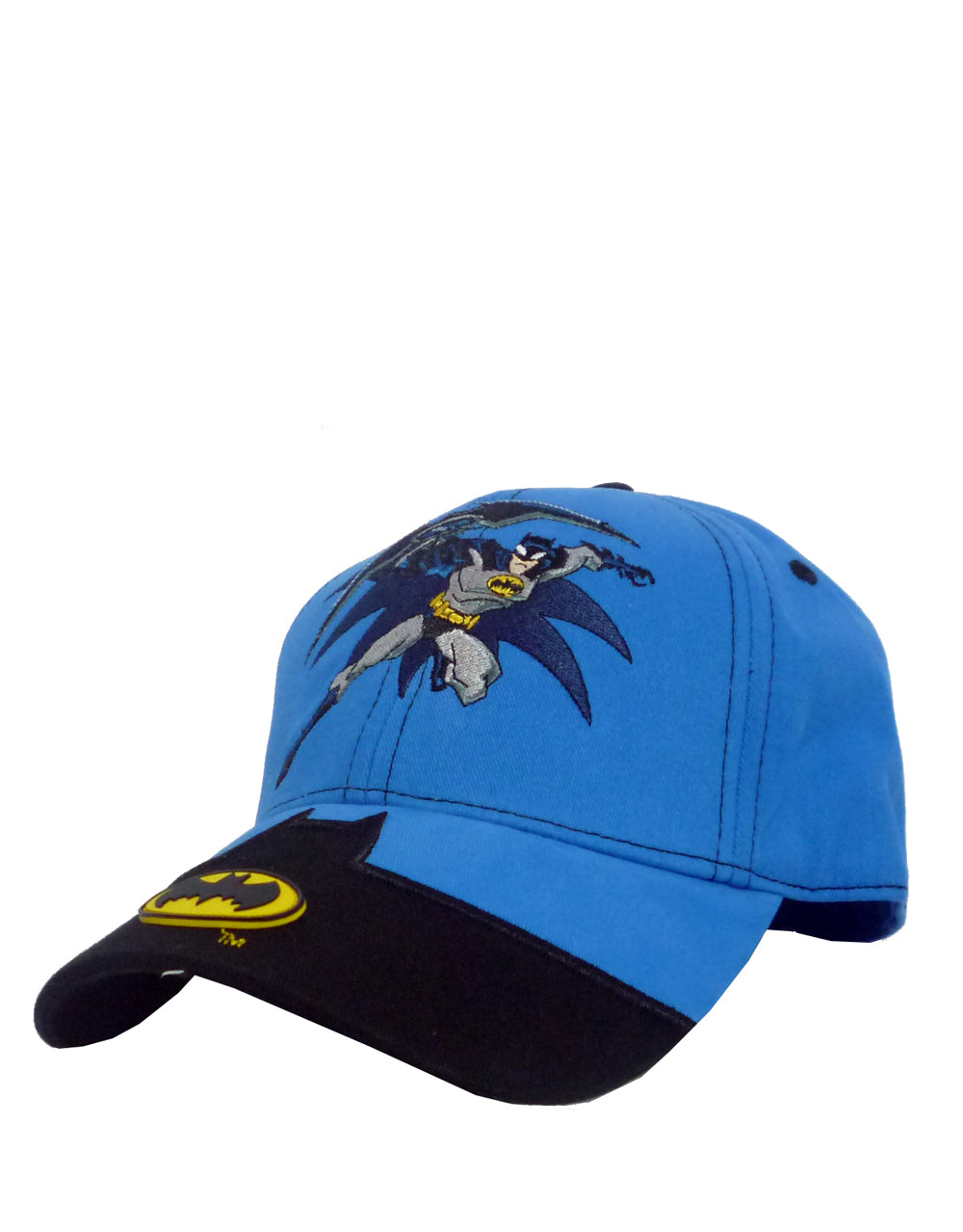 Batman toon graphic on a blue adult cap.