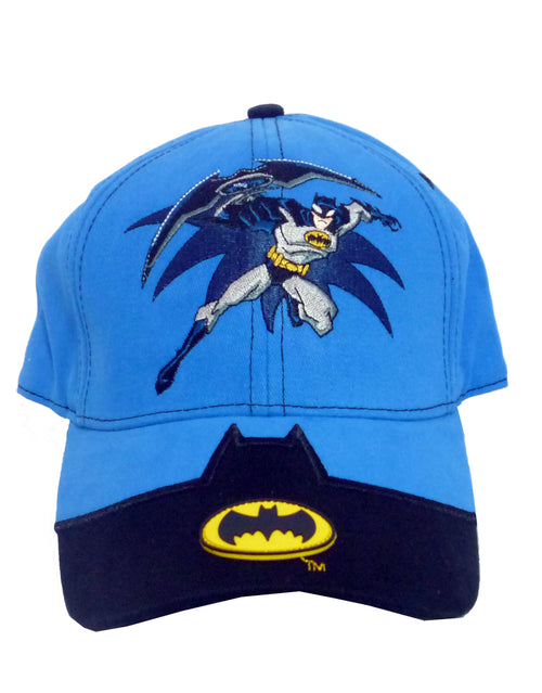 Batman toon graphic on a blue adult cap.