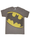 Batman mini logos graphic on a dark grey adult t-shirt.