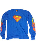 Superman shield thermal graphic on a blue adult long sleeve top.