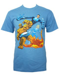 The Fantastic Four group graphic on a blue adult t-shirt.