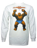 The Fantastic Four Thing clobberin time graphic on a white adult long sleeve top.