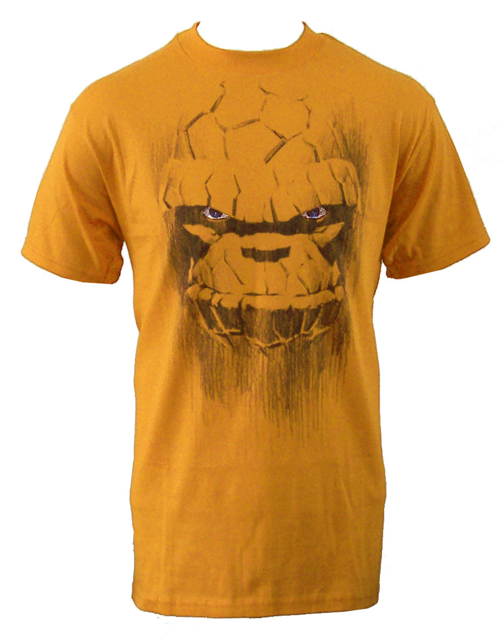 The Fantastic Four Thing face sketch graphic on an orange adult t-shirt.
