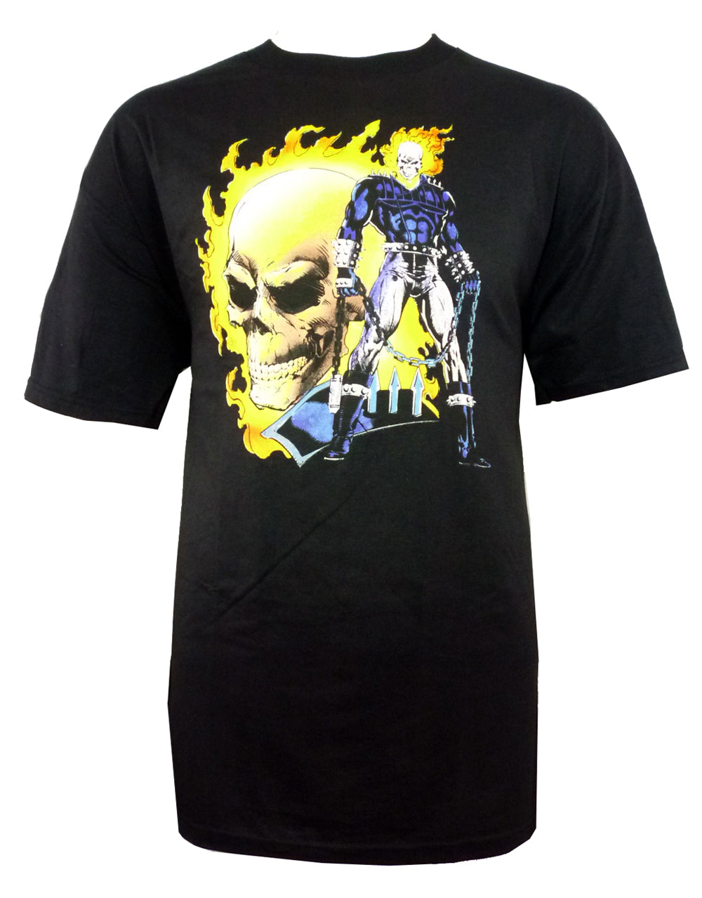 Ghost Rider pose graphic on a black adult t-shirt.