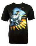 The Punisher firing graphic on a black adult t-shirt.