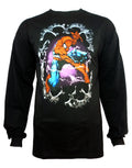 Spider-Man web window graphic on a black adult long sleeve top.