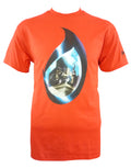 Spider-Man eye graphic on a red adult t-shirt.