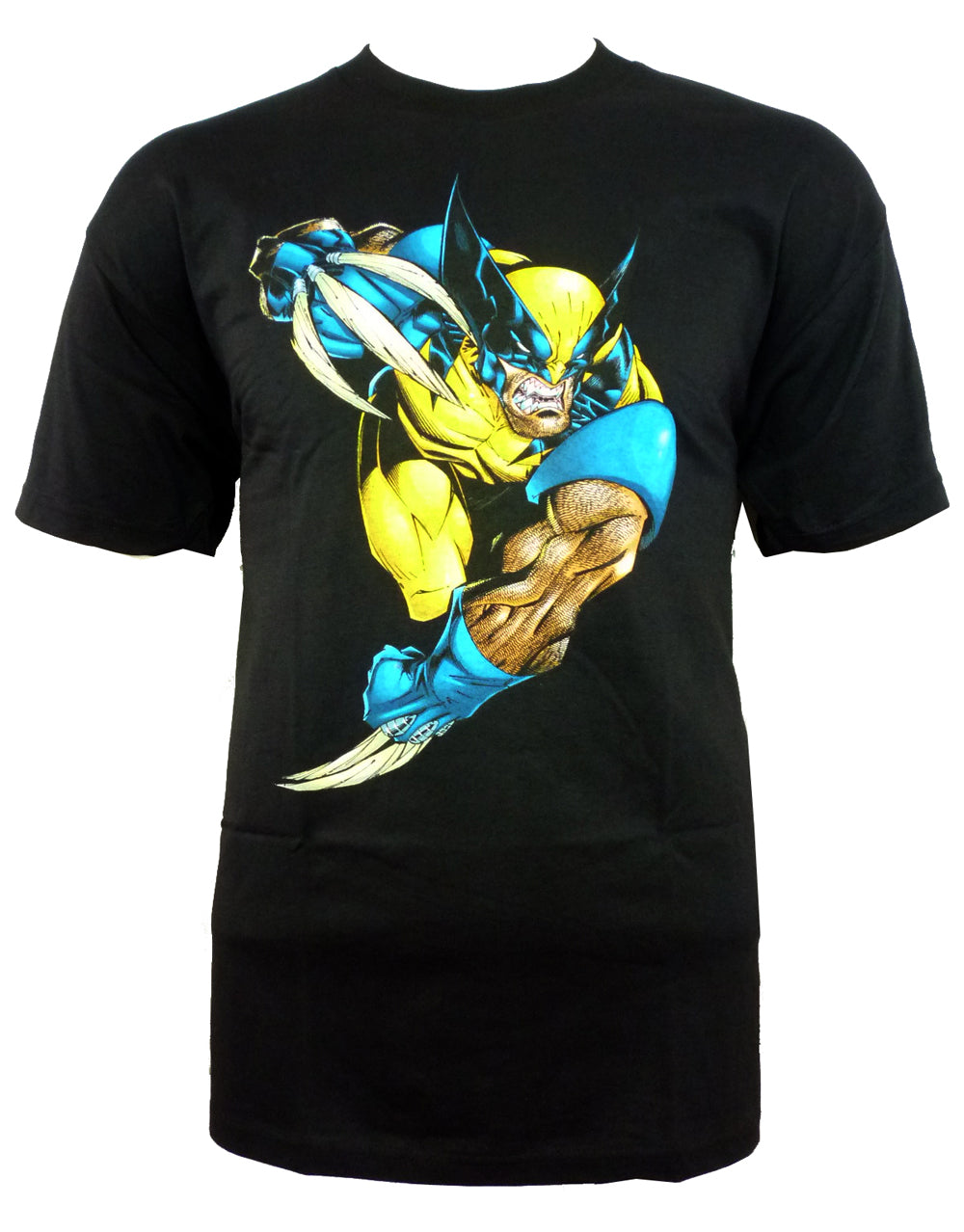 Wolverine X-Men right claw poised graphic on a black adult t-shirt.