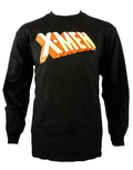 X-Men symbol name graphic on a black adult long sleeve top.
