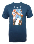 Captain America 3 star graphic on a navy blue adult t-shirt.