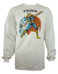 Thor stance graphic on a white adult long sleeve top.
