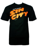Sin City logo graphic on a black adult t-shirt.