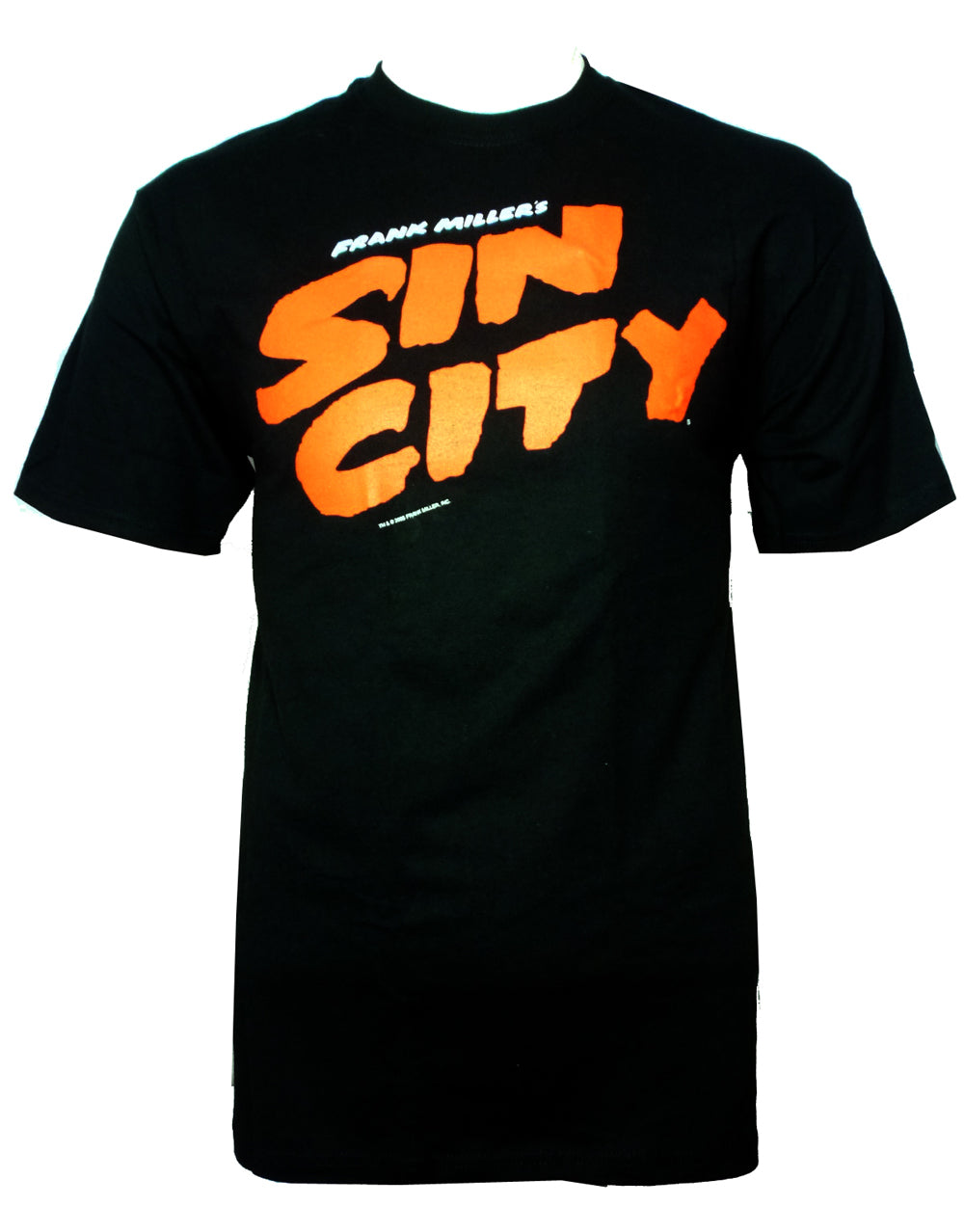Sin City logo graphic on a black adult t-shirt.
