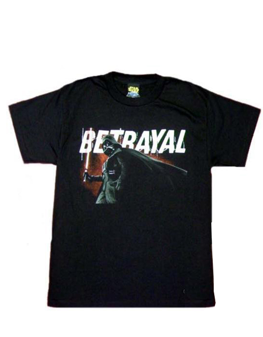 Star Wars Darth Vader betrayal graphic on a black adult t-shirt.