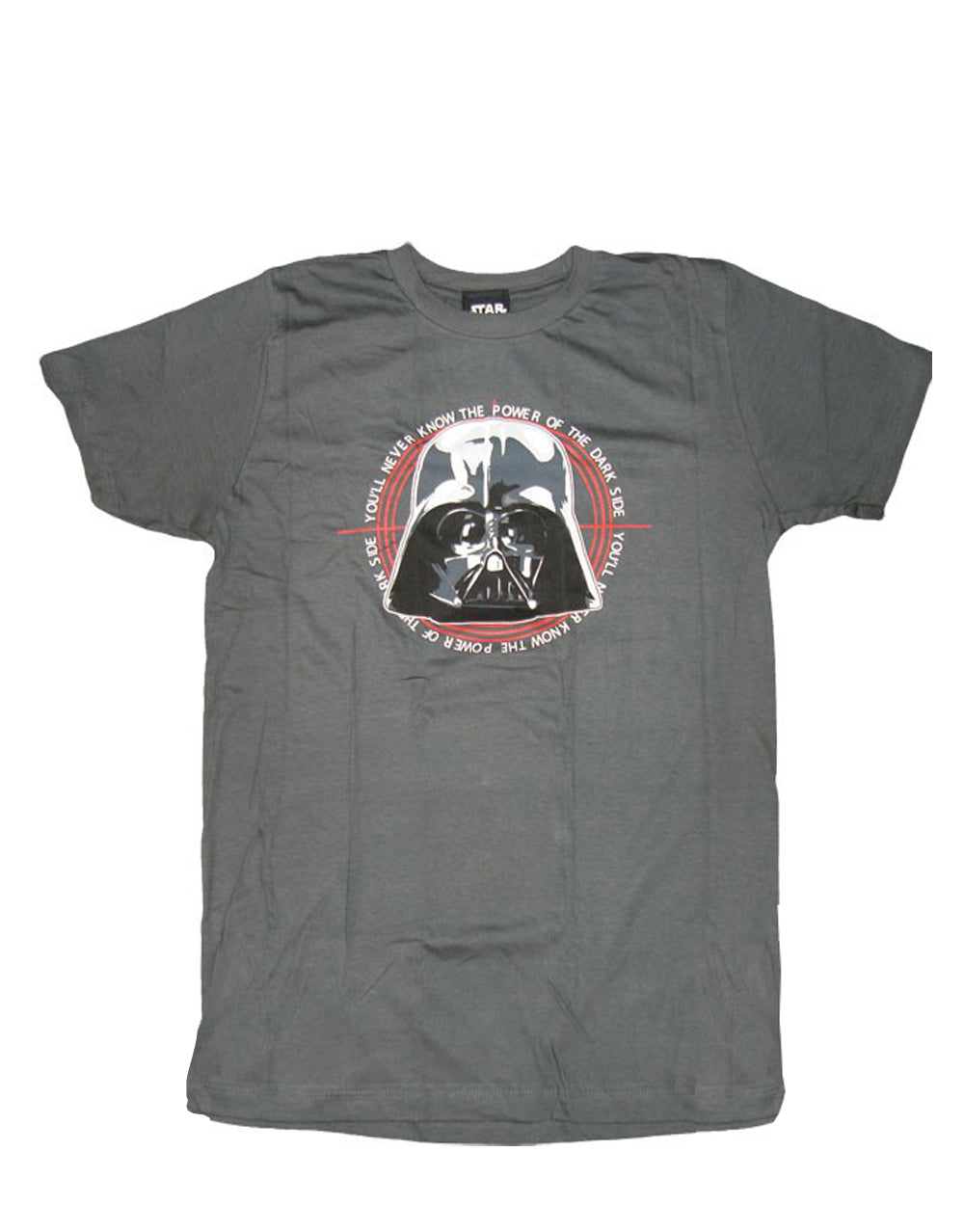 Star Wars Darth Vader dark power graphic on a grey adult t-shirt.