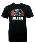 Alien oval logo graphic on a black adult t-shirt.