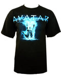 Avatar tree hand glow graphic on a black adult t-shirt.