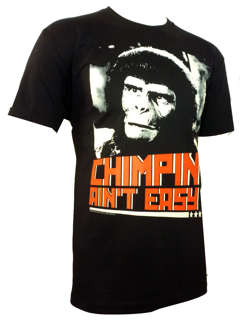 Planet of the Apes chimpin ain't easy graphic on a black adult t-shirt.