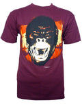 King Kong face graphic on a maroon adult t-shirt.