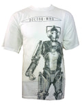 Doctor Who Cybermen stance graphic on a white adult t-shirt.