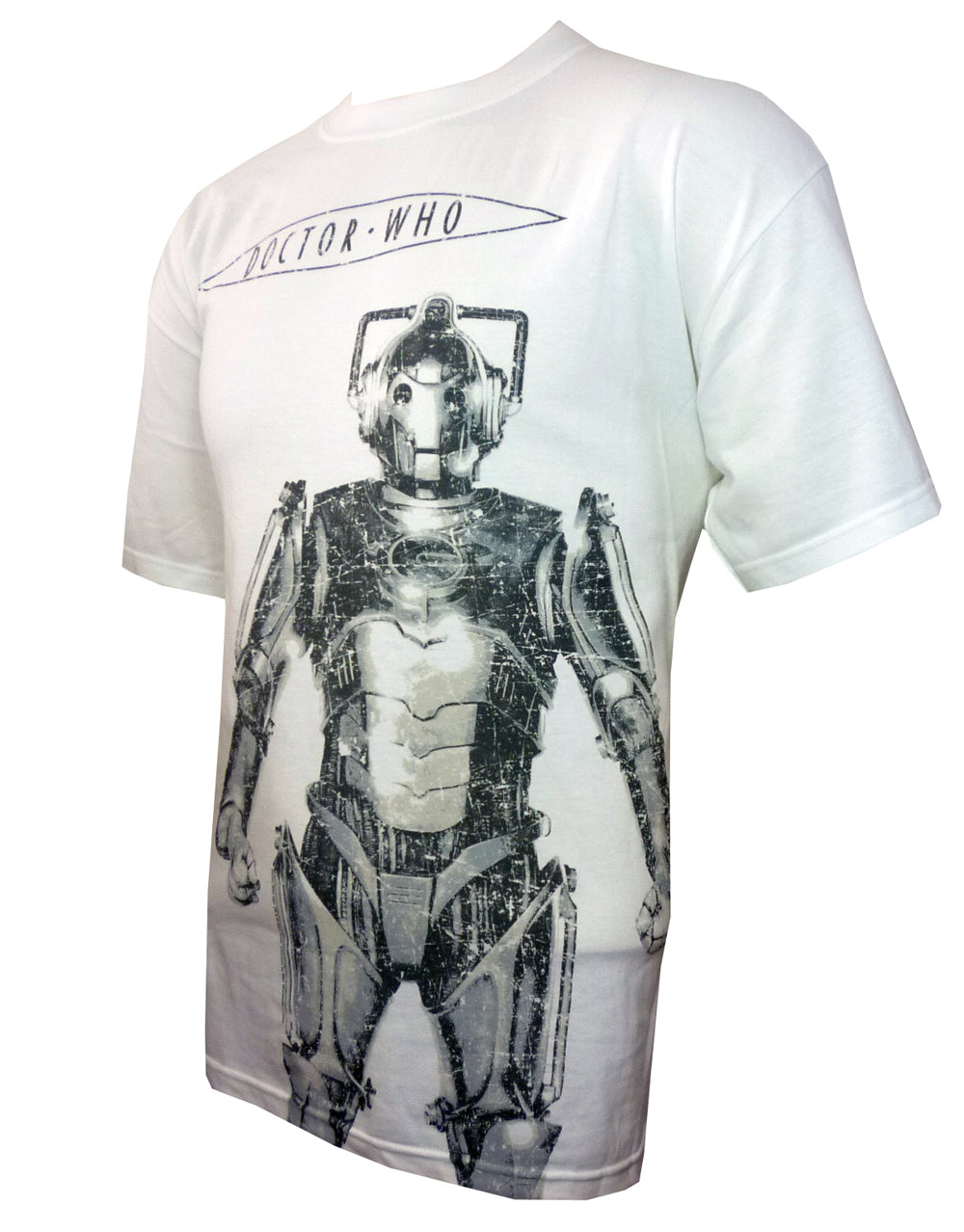 Doctor Who Cybermen stance graphic on a white adult t-shirt.
