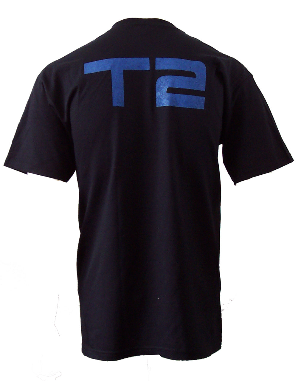 The Terminator T2 hasta la vista baby graphic on a black adult t-shirt.