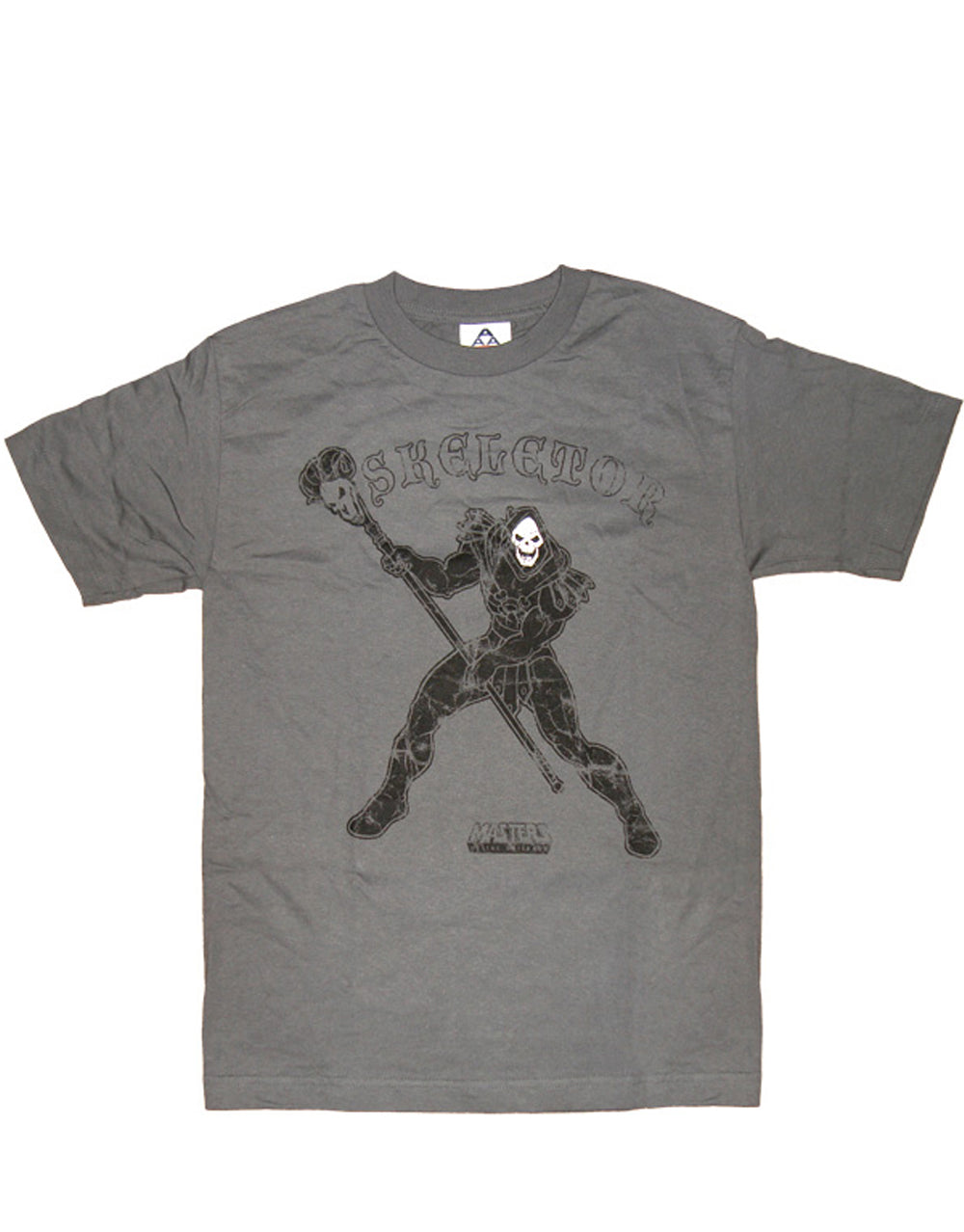 He-Man Skeletor graphic on a dark grey adult t-shirt.