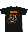 He-Man fight graphic on a black adult t-shirt.